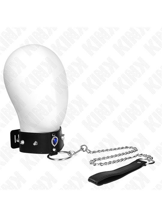 Kink - Collare con Guinzaglio 65 Cm con Diamanti Blu 36-43 Cm x 5 Cm