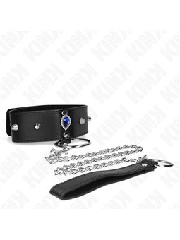 Kink - Collare con Guinzaglio 65 Cm con Diamanti Blu 36-43 Cm x 5 Cm