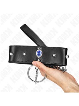 Kink - Collare con Guinzaglio 65 Cm con Diamanti Blu 36-43 Cm x 5 Cm