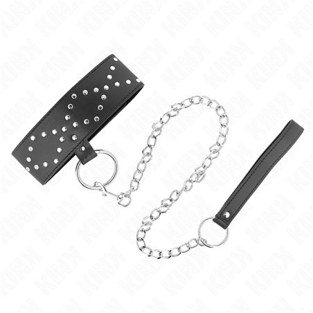 Kink - Collare con Guinzaglio 65 Cm Nero con Borchie 36-43 Cm x 5 Cm Mod. 3