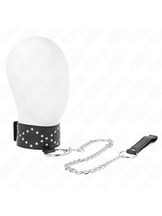 Kink - Collare con Guinzaglio 65 Cm Nero con Borchie 36-43 Cm x 5 Cm Mod. 3