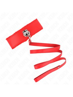 Kink - Necklace With Leash 116 Cm With Silver Studs Model 4 Red Adjustable 40-48 Cm X 6 Cm