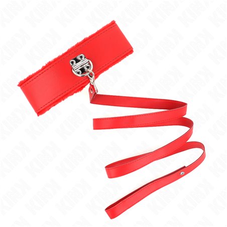 Kink - Collare con Guinzaglio Rosso 116 Cm con Borchie 40-48 Cm x 6 Cm