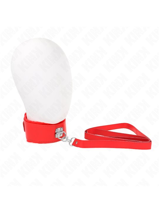 Kink - Collare con Guinzaglio Rosso 116 Cm con Borchie 40-48 Cm x 6 Cm