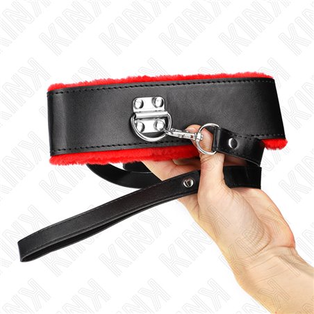 Kink - Collare con Guinzaglio Rosso 116 Cm in Pelle Vegana 40-48 Cm x 6 Cm