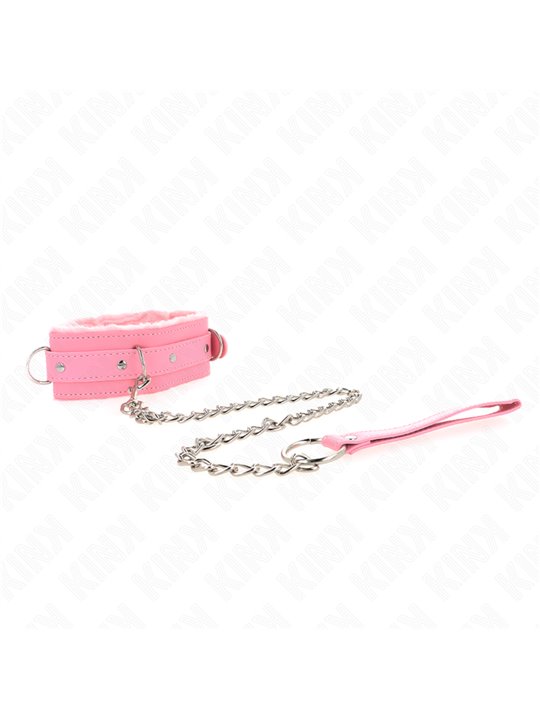 Kink - Collar With Leash 65 Cm With Restrictions Pink 36-42 Cm X 5.5 Cm
