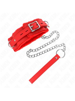 Kink - Collare con Guinzaglio 65 Cm Rosso con Borchie 36-42 Cm x 5,5 Cm