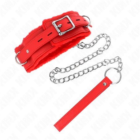 Kink - Collare con Guinzaglio 65 Cm Rosso con Borchie 36-42 Cm x 5,5 Cm