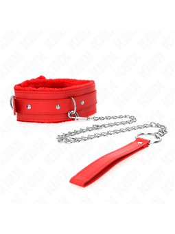 Kink - Collare con Guinzaglio 65 Cm Rosso con Borchie 36-42 Cm x 5,5 Cm