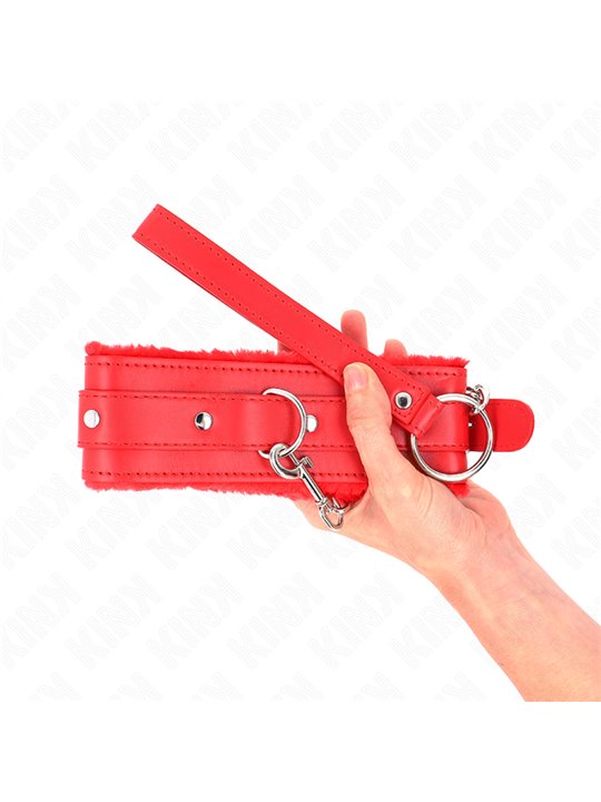 Kink - Collare con Guinzaglio 65 Cm Rosso con Borchie 36-42 Cm x 5,5 Cm