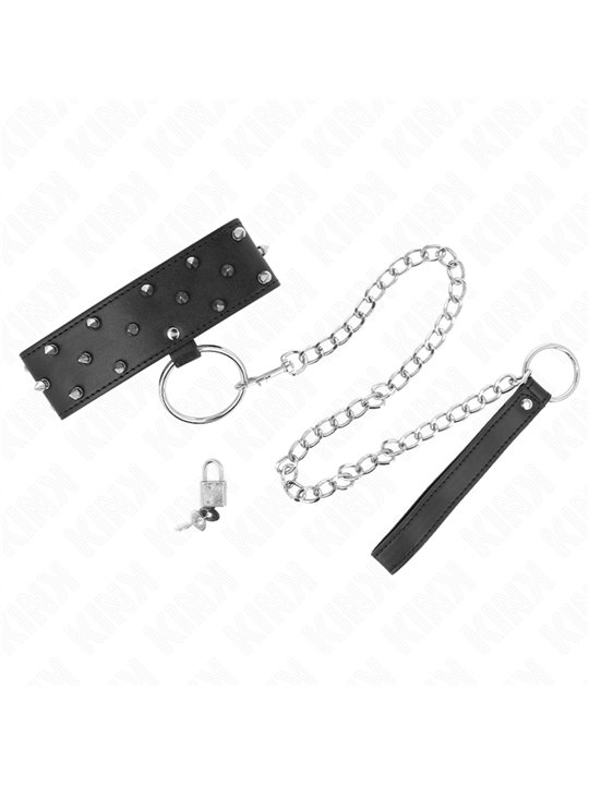Kink - Necklace With Leash 65 Cm With Silver Studs Model 5 Adjustable 36-43 Cm X 5 Cm