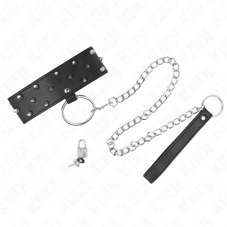 Kink - Collare con Guinzaglio 65 Cm con Borchie 36-43 Cm x 5 Cm Mod. 5