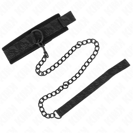 Kink - Collare con Guinzaglio 77 Cm Nero 34-54 Cm x 5 Cm Mod. 5