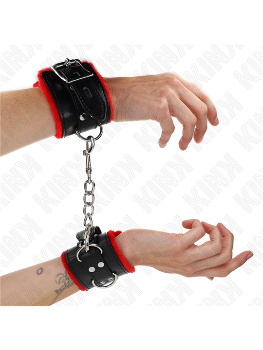 Kink - Fur Lined Wrist Restraints With Square Holes Red And Black Belt Adjustable 17-29 Cm X 6 Cm