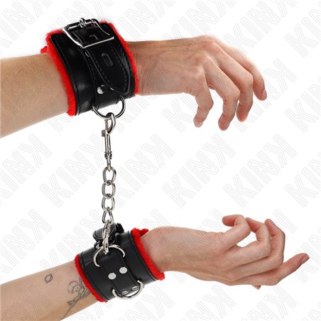 Kink - Polsini in Pelle Vegana Nera e Pelliccia Sintetica Rossa