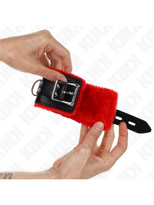 Kink - Fur Lined Wrist Restraints With Square Holes Red And Black Belt Adjustable 17-29 Cm X 6 Cm