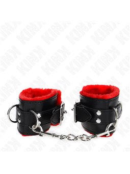 Kink - Fur Lined Wrist Restraints With Square Holes Red And Black Belt Adjustable 17-29 Cm X 6 Cm