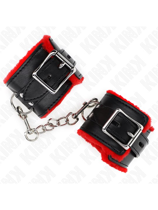 Kink - Fur Lined Wrist Restraints With Square Holes Red And Black Belt Adjustable 17-29 Cm X 6 Cm