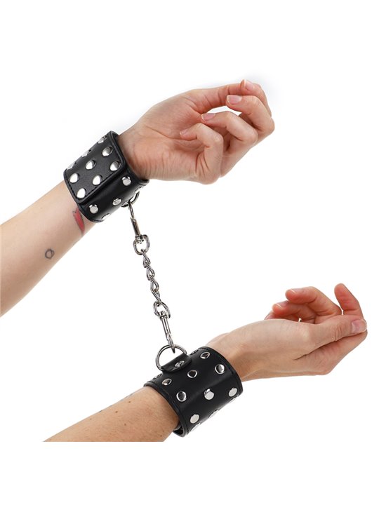 Kink - Wrist Restraints With Snap Fasten Full Of Rivets Black Adjustable 19-24 Cm X 5.5 Cm