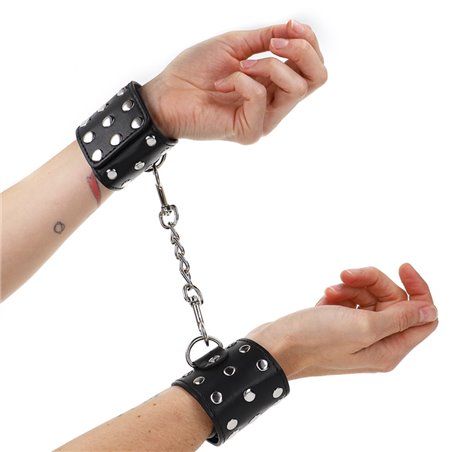 Kink - Polsini in Pelle Vegana Neri con Chiusura a Scatto e Rivetti