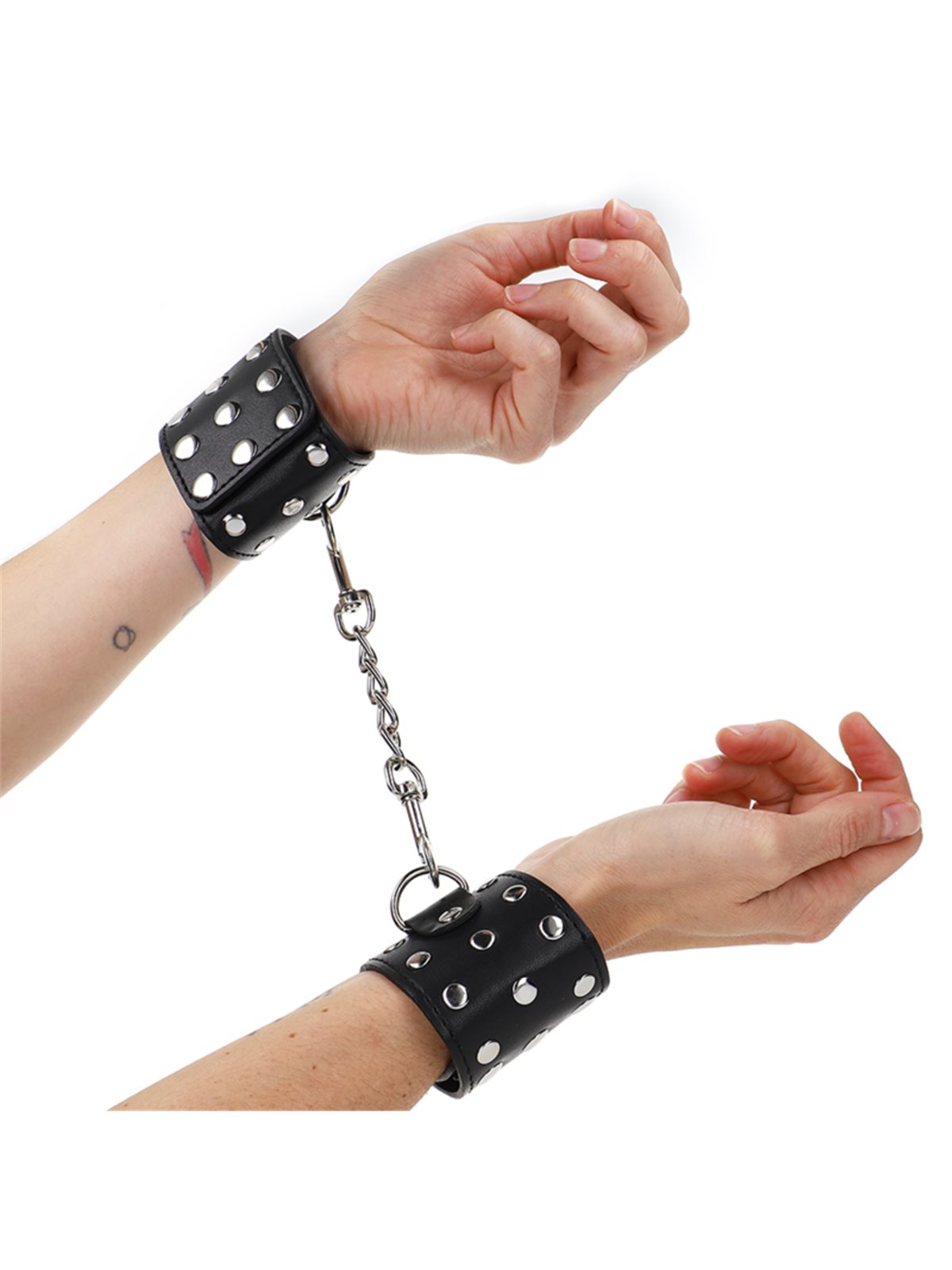 Kink - Polsini in Pelle Vegana Neri con Chiusura a Scatto e Rivetti