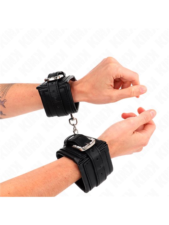 Kink - Rhinestone Buckle Wrist Restraints Black Adjustable 25-32 Cm X 5.5 Cm