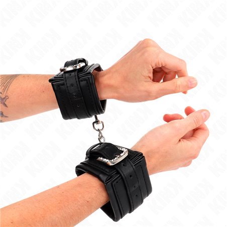 Kink - Polsini in Pelle Vegana Neri e Fibbia con Strass