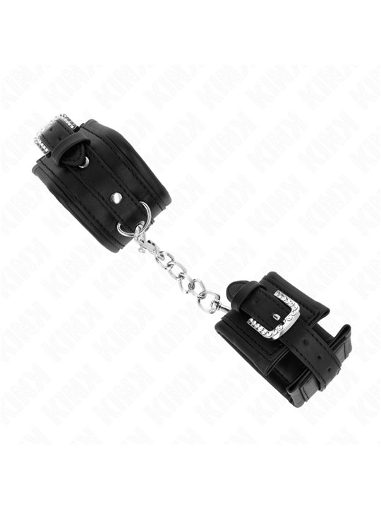 Kink - Rhinestone Buckle Wrist Restraints Black Adjustable 25-32 Cm X 5.5 Cm