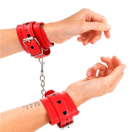 Kink - Polsini in Pelle Vegana Rossi con intarsio a Cuore Nero
