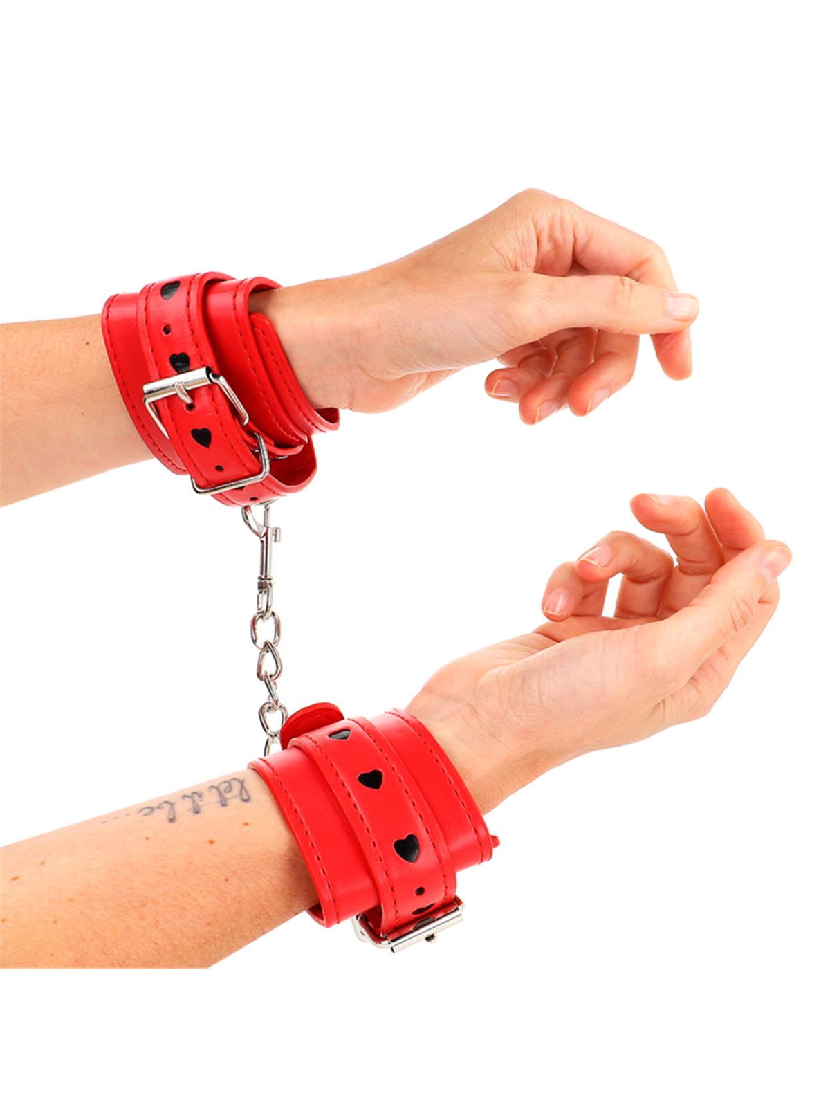 Kink - Red Wrist Restraints With Black Heart Inlay Adjustable 21-28 Cm X 5.5 Cm
