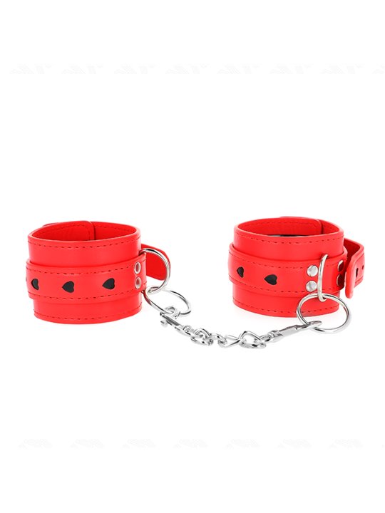 Kink - Polsini in Pelle Vegana Rossi con intarsio a Cuore Nero