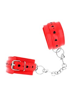 Kink - Red Wrist Restraints With Black Heart Inlay Adjustable 21-28 Cm X 5.5 Cm
