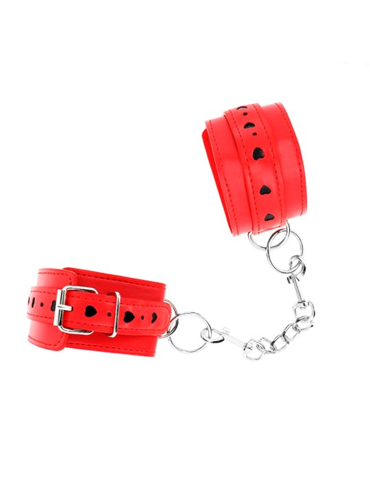 Kink - Red Wrist Restraints With Black Heart Inlay Adjustable 21-28 Cm X 5.5 Cm