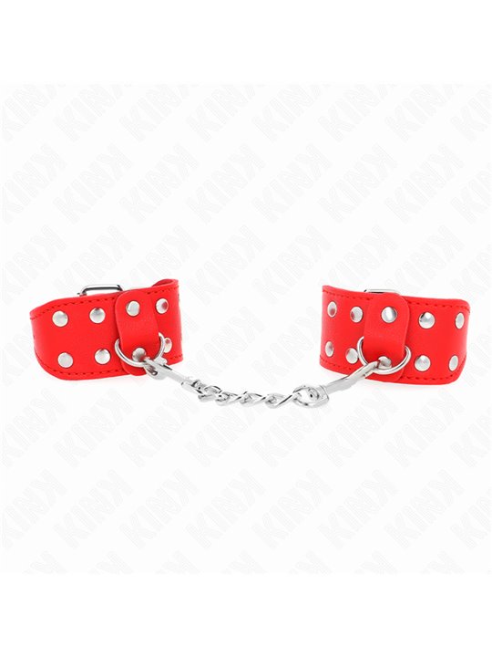 Kink - Polsini Regolabili in Pelle Vegana Rossa con Borchie Argentate