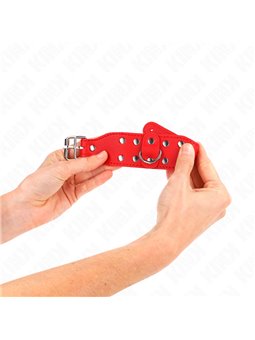 Kink - Polsini Regolabili in Pelle Vegana Rossa con Borchie Argentate