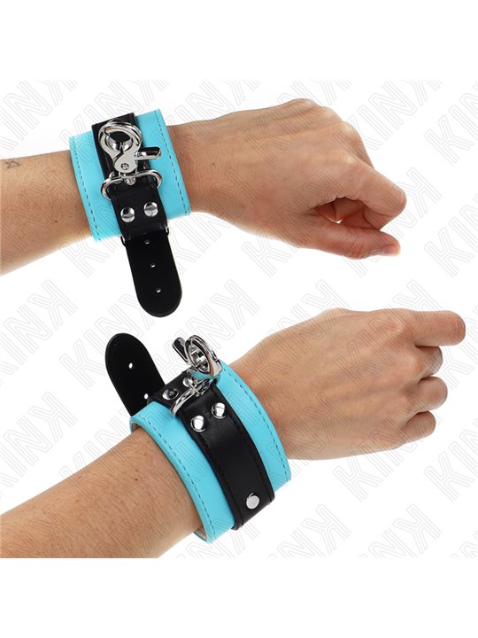 Kink - Polsini in Pelle Vegana Nero e Blu Regolabile 21-28 Cm x 5,5 Cm