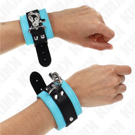 Kink - Polsini in Pelle Vegana Nero e Blu Regolabile 21-28 Cm x 5,5 Cm