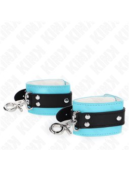 Kink - Polsini in Pelle Vegana Nero e Blu Regolabile 21-28 Cm x 5,5 Cm