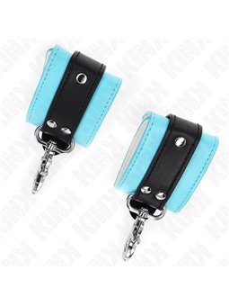 Kink - Polsini in Pelle Vegana Nero e Blu Regolabile 21-28 Cm x 5,5 Cm