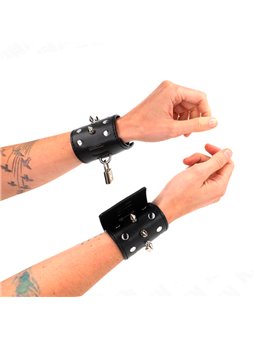 Kink - Polsini in Pelle Vegana Stile Punk con Spuntoni e Lucchetti 25x6 Cm