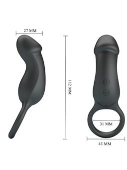 Pretty Love Trae - Black Vibrating Cock Ring with Anal Plug