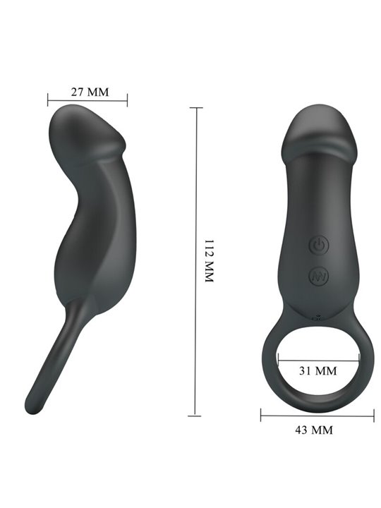 Pretty Love Trae - Black Vibrating Cock Ring with Anal Plug