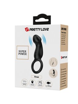 Pretty Love Trae - Black Vibrating Cock Ring with Anal Plug