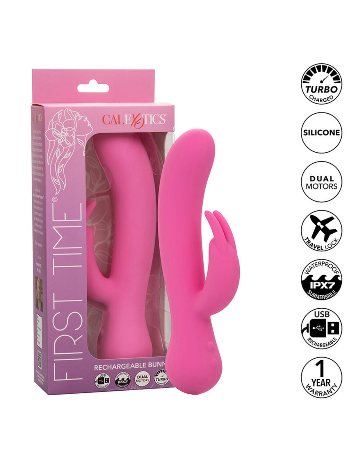 Calexotics First Time - Vibratore Rabbit Turbo Boost in Silicone Rosa
