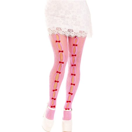 Leg Avenue - Calze a Rete Rosa con Aperture e Dettagli Mini Fiocchi