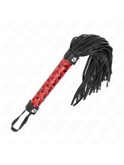Kink - Frusta con Nappe in Pelle Vegana Nera e Manico Rosso 40 Cm