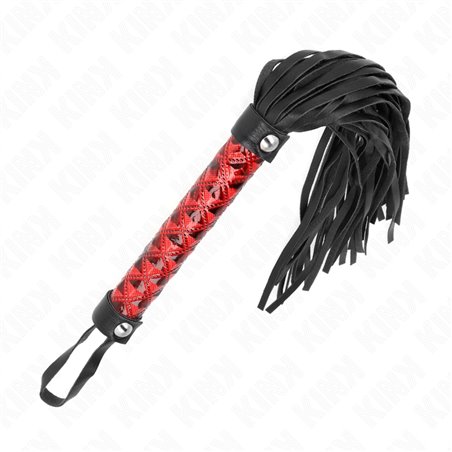 Kink - Frusta con Nappe in Pelle Vegana Nera e Manico Rosso 40 Cm