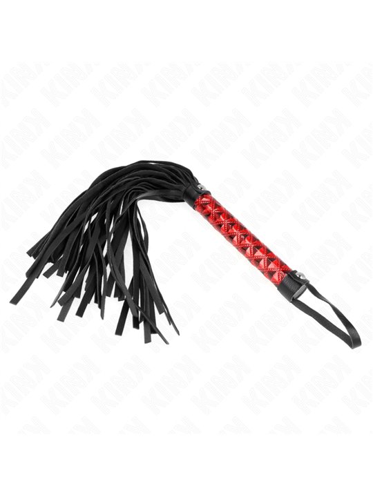 Kink - Frusta con Nappe in Pelle Vegana Nera e Manico Rosso 40 Cm