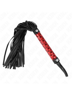 Kink - Frusta con Nappe in Pelle Vegana Nera e Manico Rosso 40 Cm