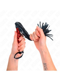 Kink - Frusta con Nappe in Pelle Vegana Nera e Manico Rosso 40 Cm